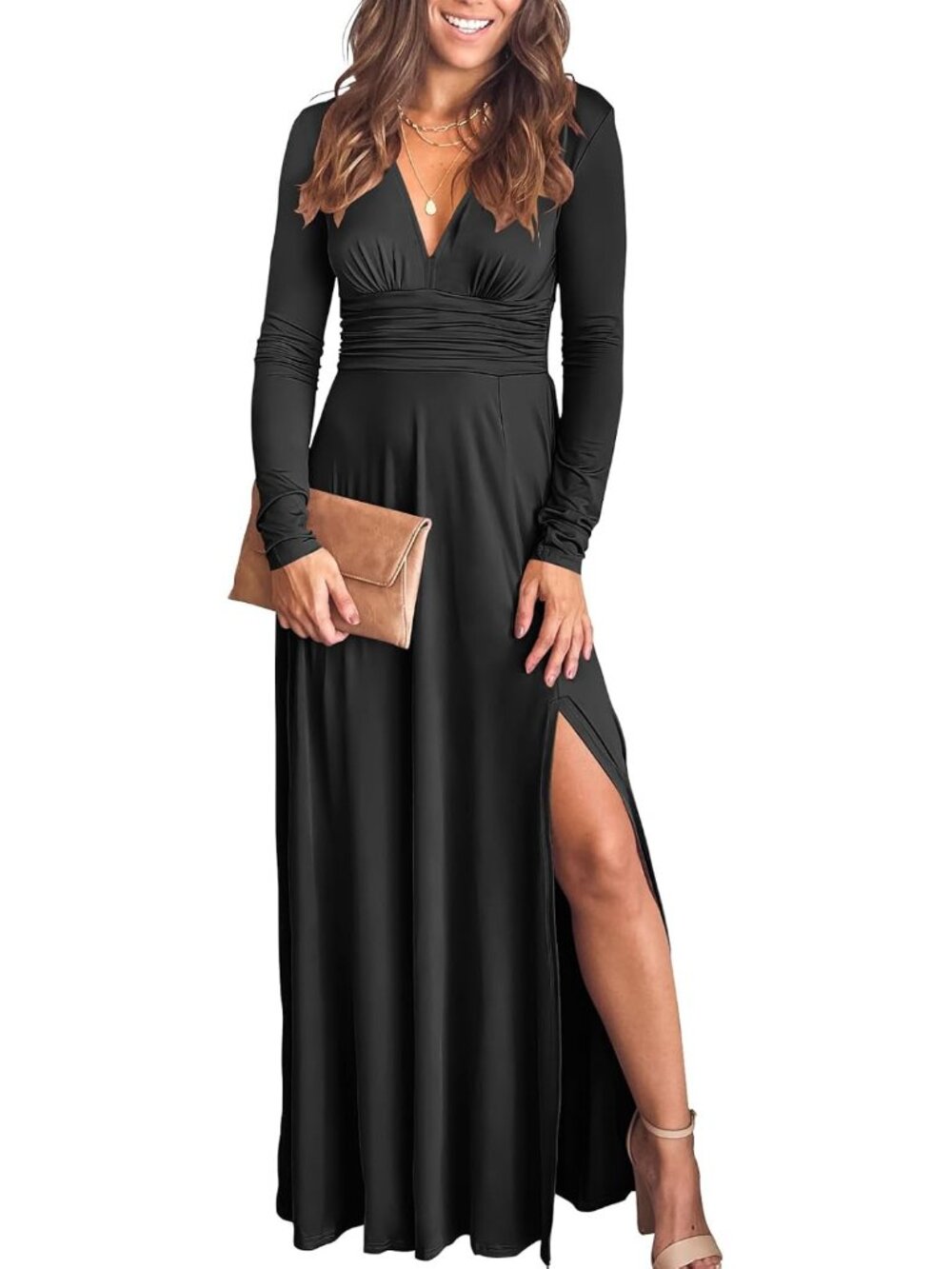 Elegant Deep V Neck Maxi Dress for Weddings & Formal Events